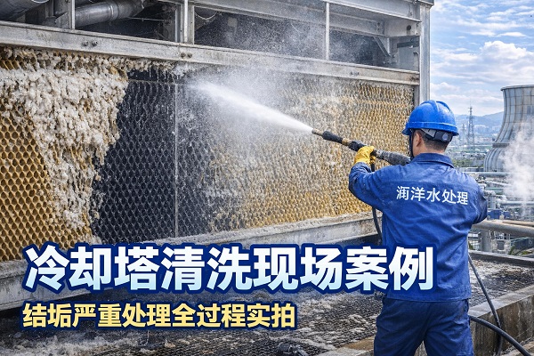 冷却塔清洗现场案例｜结垢严重处理全过程实拍