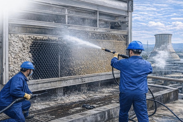 珠海某工厂冷却塔清洗施工现场实录（结垢严重处理案例）